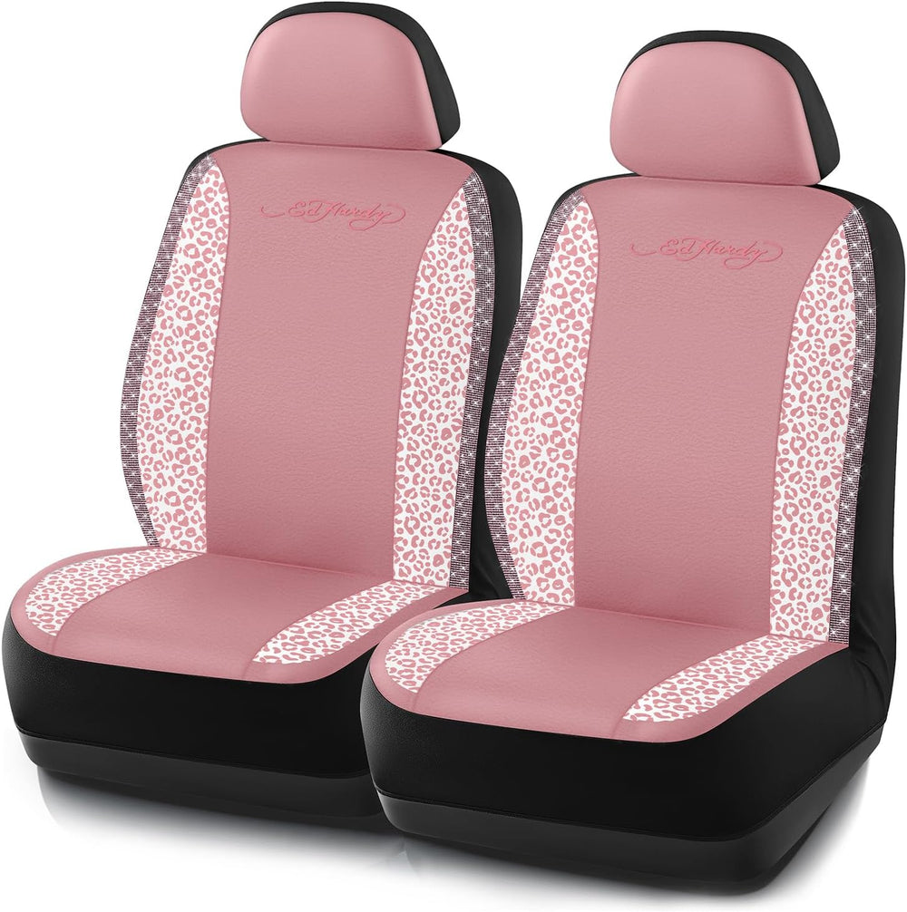 ED HARDY Car Seat Covers, Pink Leopard Print with Pink Rhinestone Trim, Styli...