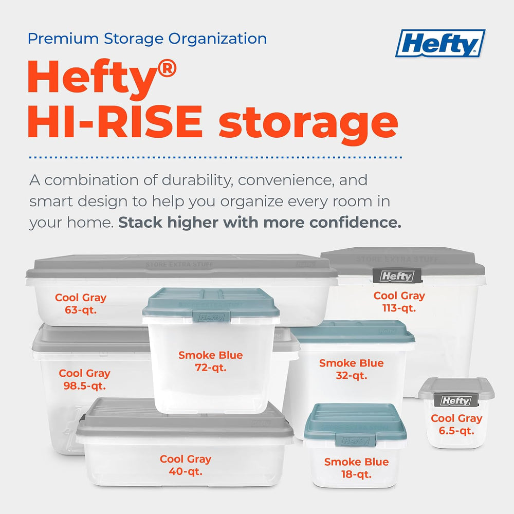 Hefty 72 Qt Hi-Rise Storage Bin with Lid, Stackable Plastic Storage Container...