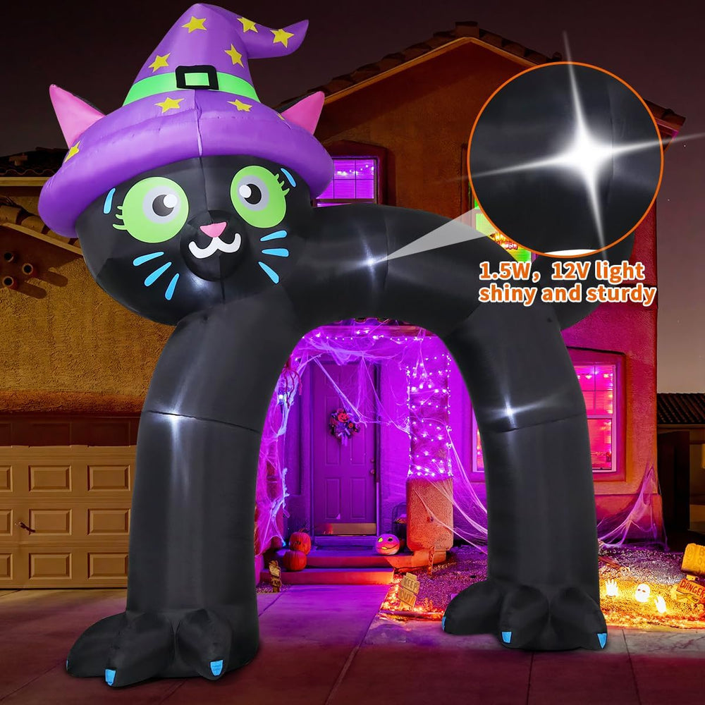 COMIN 14FT Halloween Inflatables Outdoor Decorations Black Cat Arch Blow Up Y...