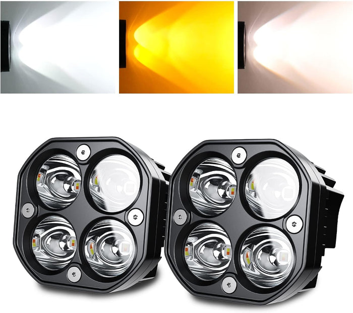 2PCS 3 Inch Spot LED Work Lights White/Amber Flasing Strobe Pods with Six Modes Square Cube Fog Lights Bumper Lights with Switch Wiring Harness for Offroad Truck 4WD SUV ATV UTV