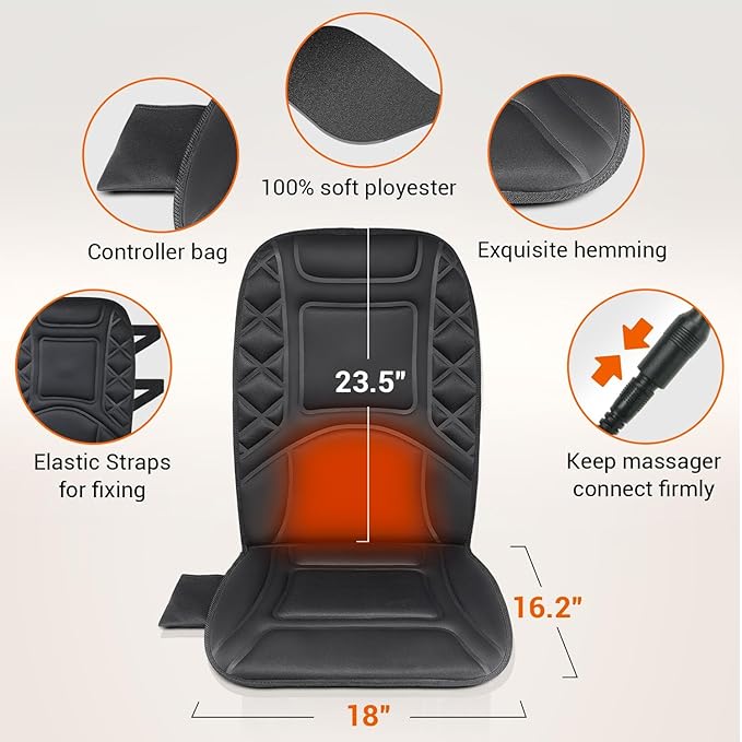 Back Massager with Heat, Heated Seat Cover Cushion with 5 Vibrating Massage