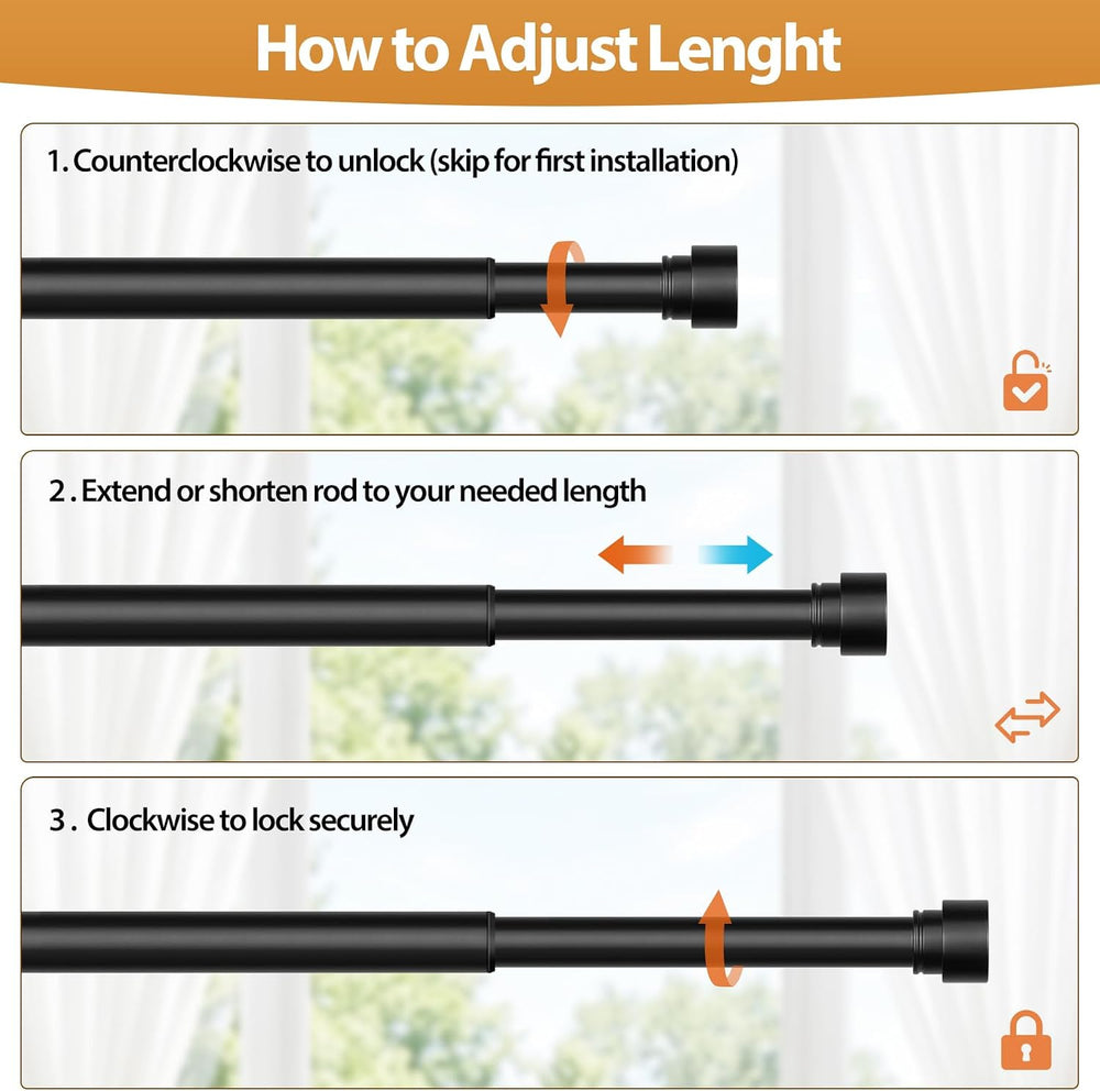 TONIAL Curtain Rods No Drilling for Windows 2 Pack, Black, 32 to 86 Inch