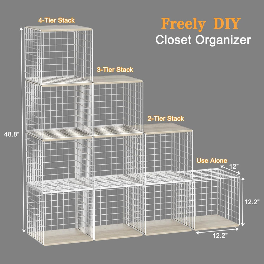 Hencawima 4 Pack Closet Organizers and Storage with Wood Top, Stackable Close...