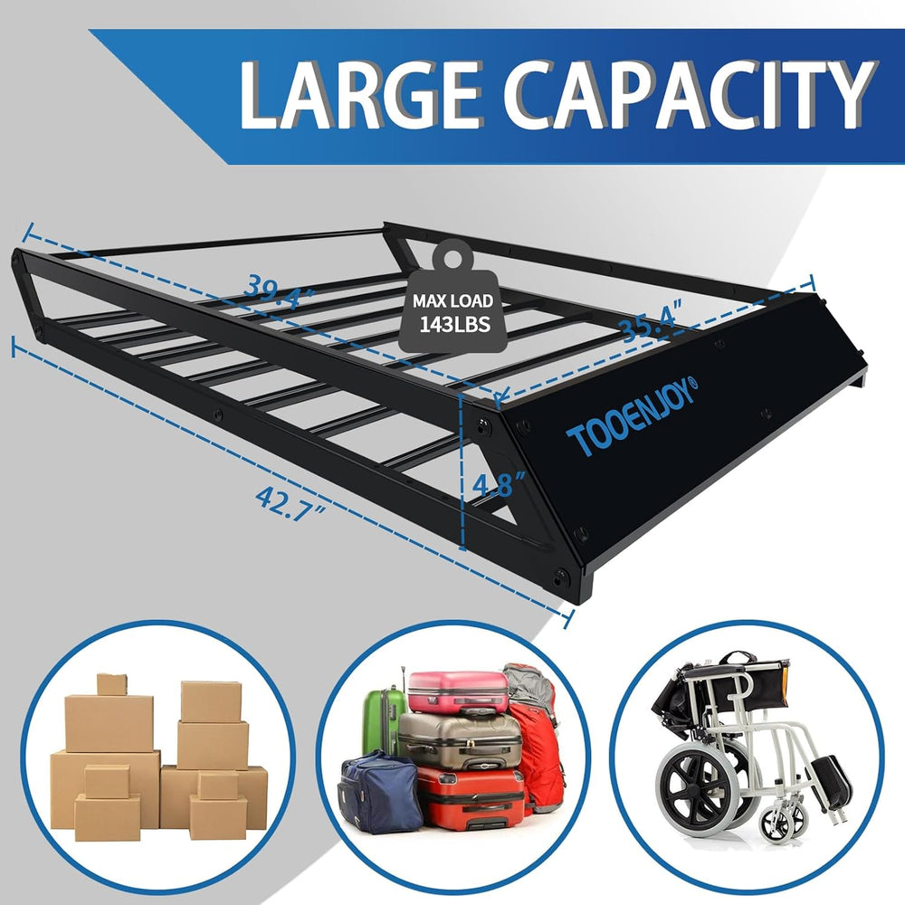 TOOENJOY Roof Rack Cargo Basket, 43’’x 35’’x 4.7’’, Anti-Rust Rooftop Cargo C...