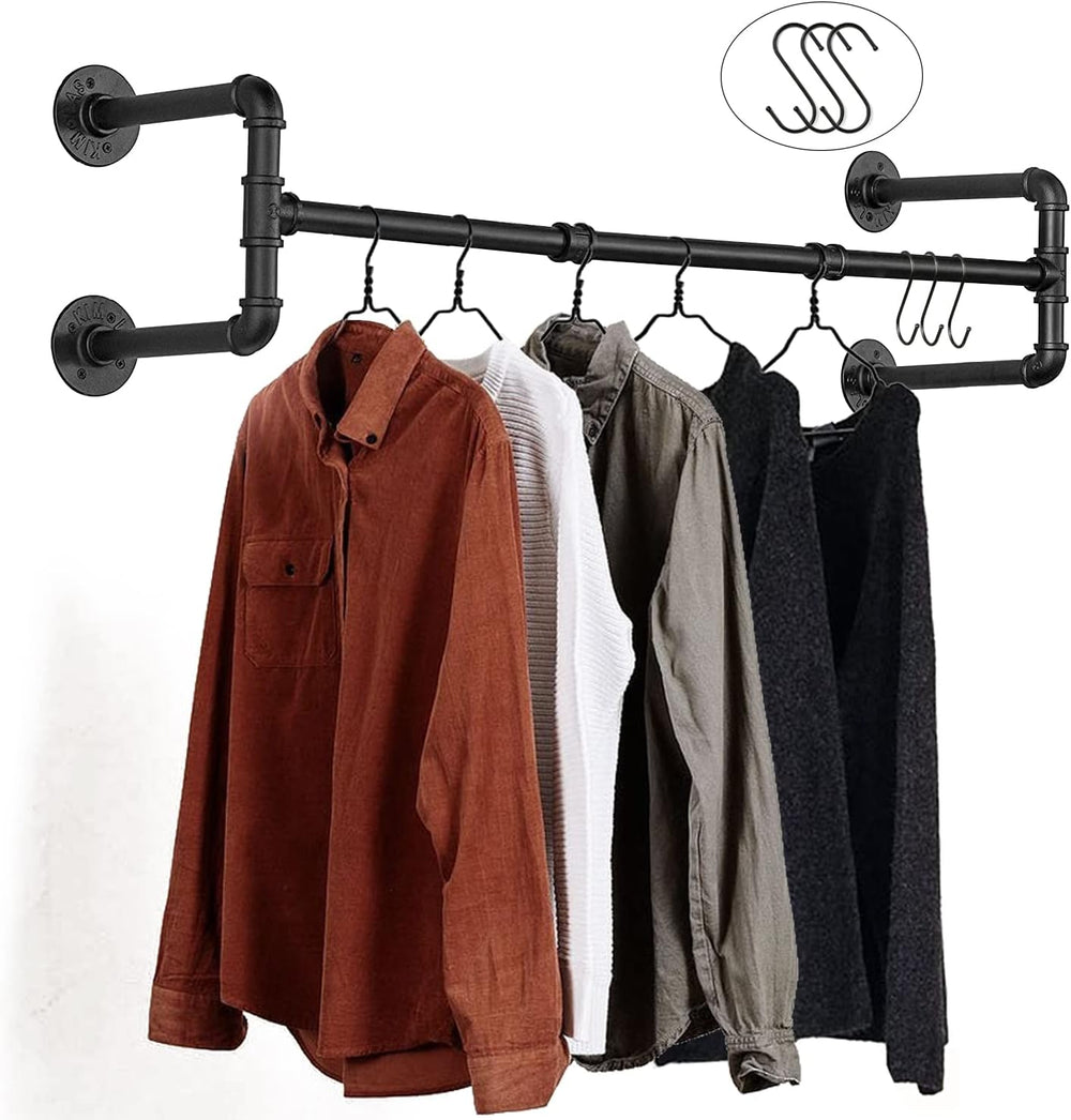 Wall Mounted Clothes Rack - 54" Industrial Pipe Clothing Garment Rack, S...