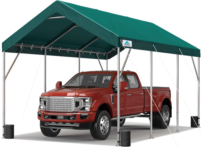 ADVANCE OUTDOOR 12x20 ft Heavy Duty Carport Potable Car Canopy Garage Party Tent Boat Shelter, Adjustable Height from 9.8 ft to 11.3 ft, Green