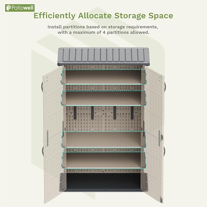 Patiowell Shelf of Plastic Outdoor Storage Cabinet, 26/50 Cu Ft Lockable