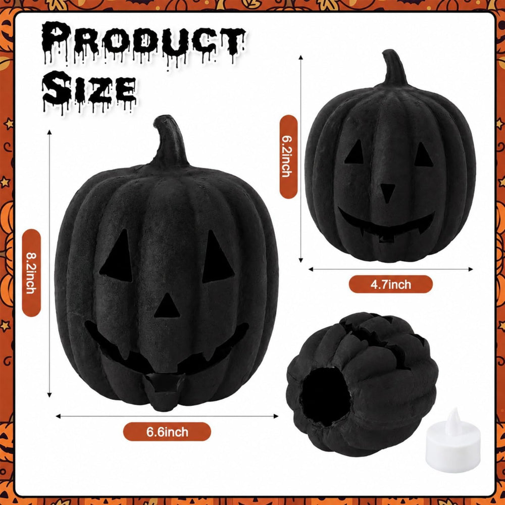 Tenceur 2 Pack Halloween Paper Mache Jack O' Lanterns Pumpkin Indoor, Black