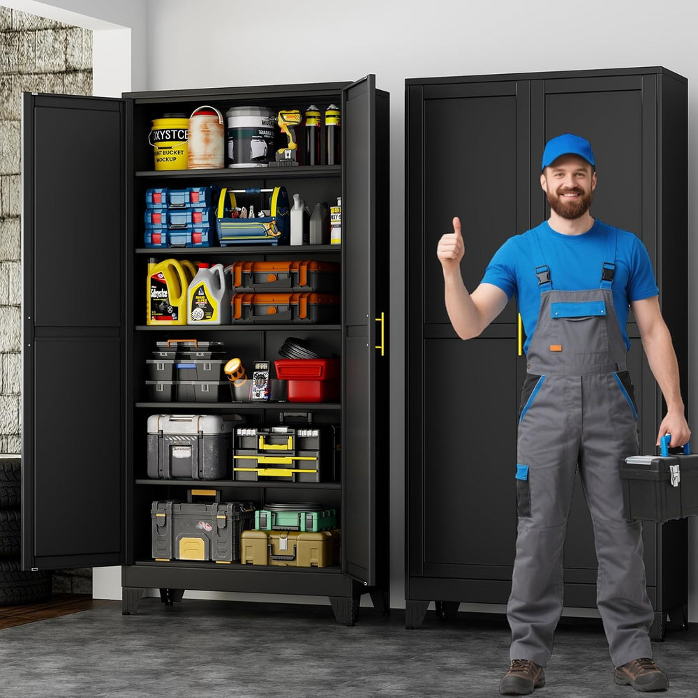 75" Metal Garage Storage Cabinet with 2 Doors and 5 Adjustable Shelves,M...