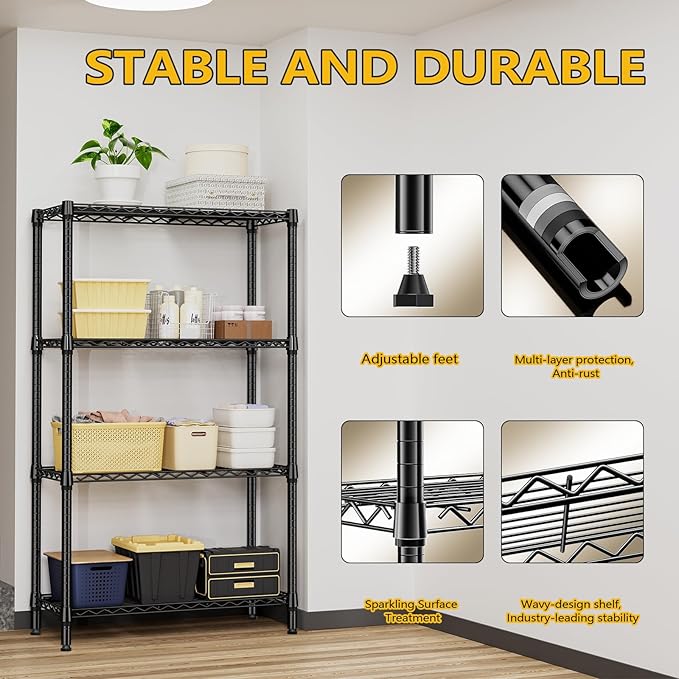 1000 lbs 4 Tier Shelf Metal Storage Shelves Shelving Wire Rack Heavy Duty