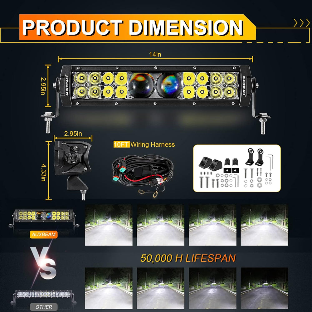 Auxbeam 12 in Led Light Bar 100W 12000LM 5D Pro Off Road Spot Flood Combo