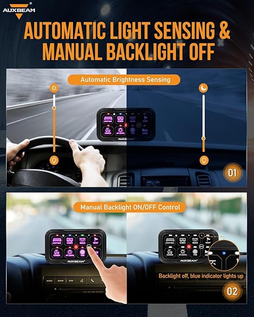 Auxbeam 8 Gang Switch Panel RC-800 RGB Wireless Remote Control Range Up to