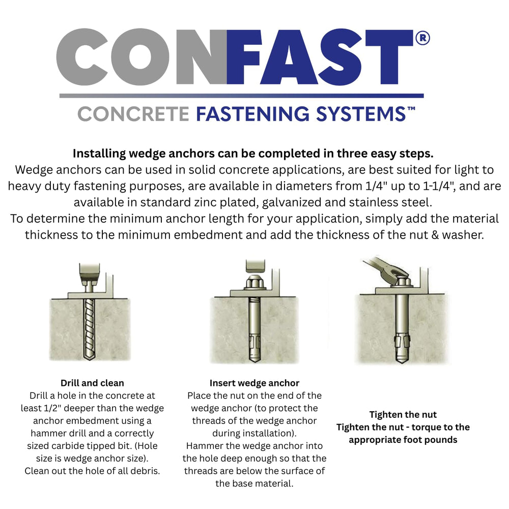 CONFAST 1/2" x 10" Wedge Anchor Zinc Plated (Box of 25)