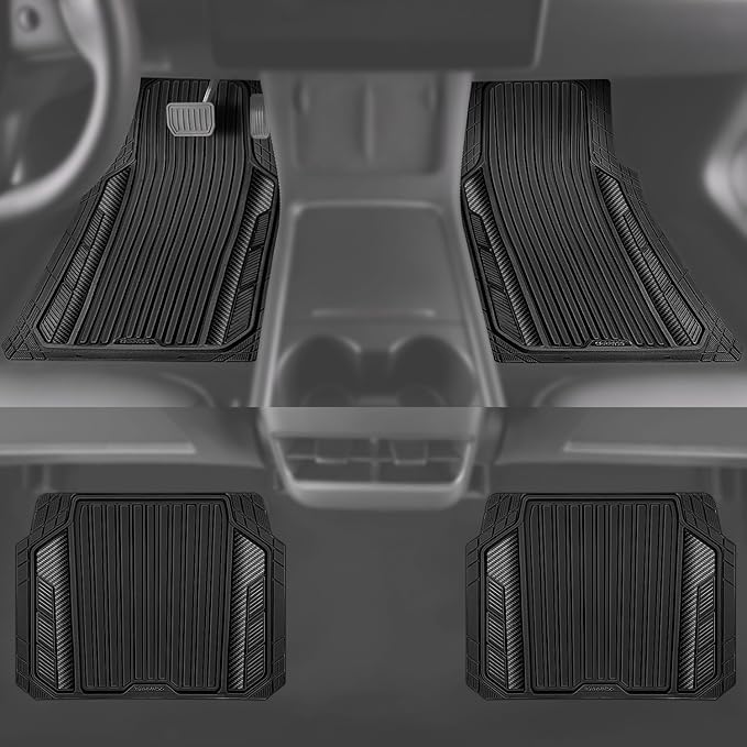 CAR PASS Heavy Duty Rubber Car Mats Metallic, Aluminum Film All Weather Floor...