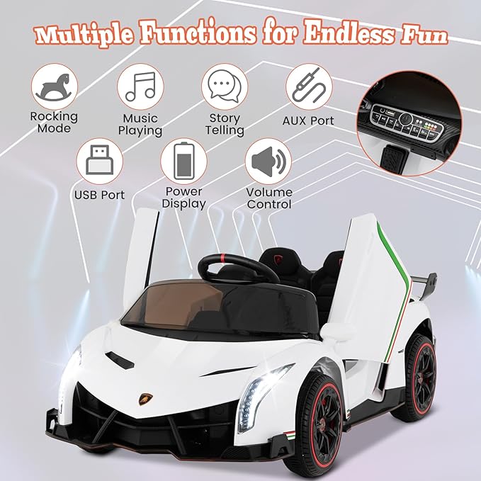 Costzon Ride on Car, Lamborghini Licensed 12V Battery Powered 4WD Sports Car
