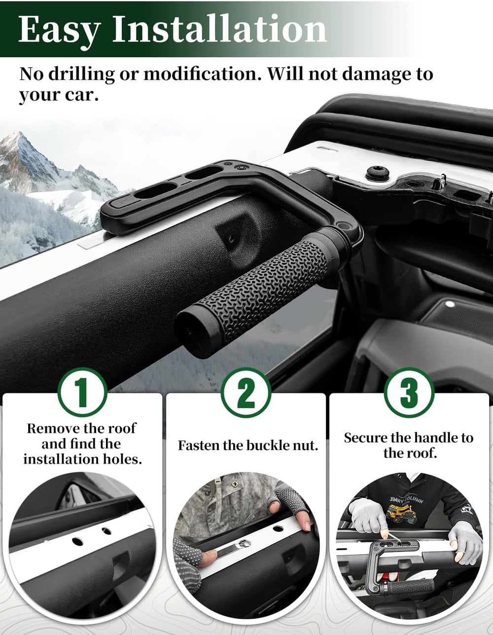JROAD Bronco Aluminum Grab Handles Roll Bar Non-Slip Grip HandlesCompatible w...