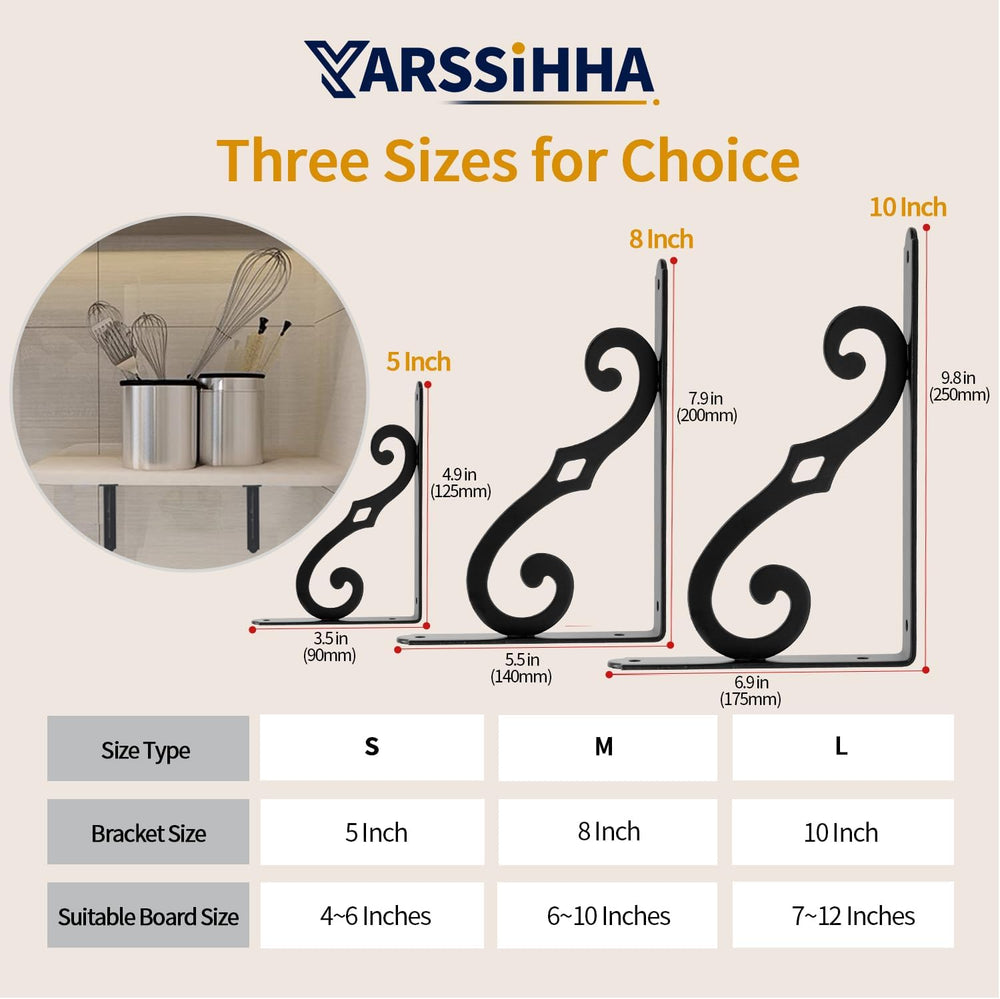 Yarssihha 10 Inch Decorative Shelf Brackets, 6 Pack Wall Mounted Metal Shelvi...