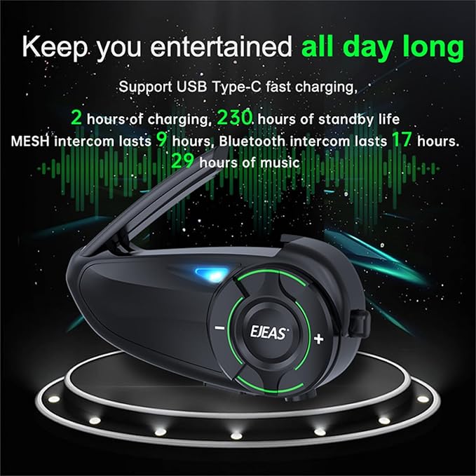 Q8 Motorcycle Helmet Bluetooth Intercom Headset, 230hours Standby, 6 Riders