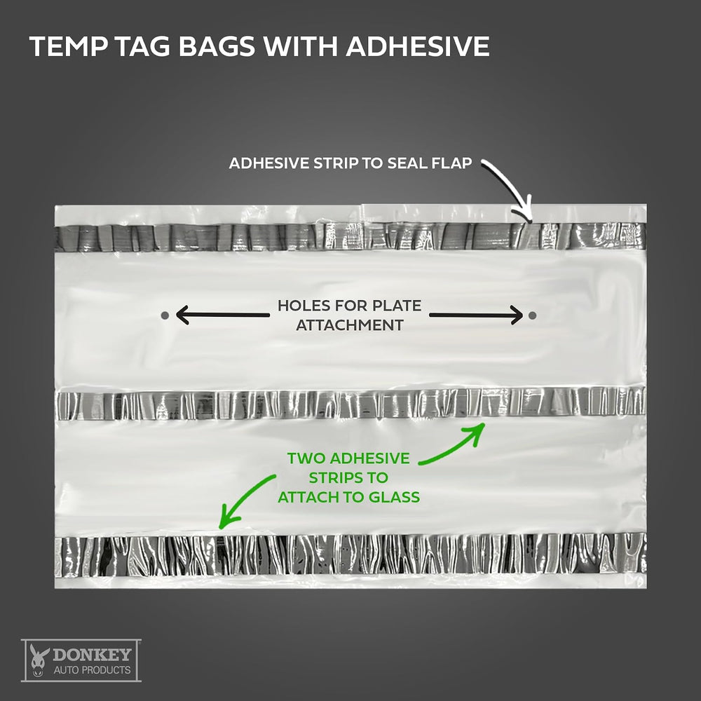 License Plate Temporary Tag Bags - Premium Plastic with Adhesive (100 per Pack)