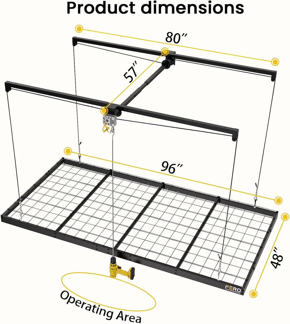 FERO Overhead Garage Storage Rack 4x8, 500 lb Heavy-Duty Capacity