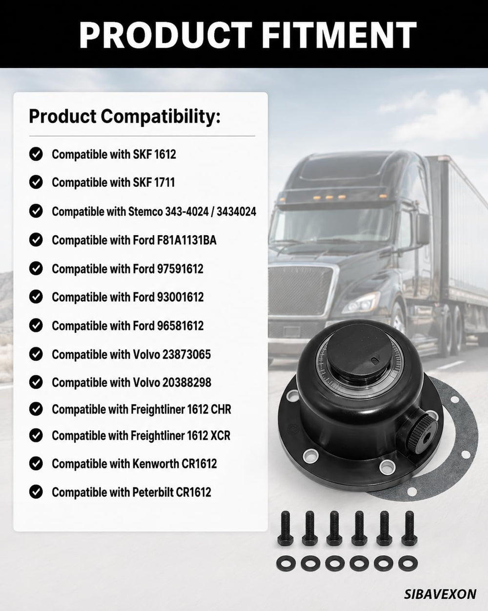 4 Pack Steer Axle Hub Caps, Black, 4.5 in, Replaces 343-4024 1612 1711 | Bolt...