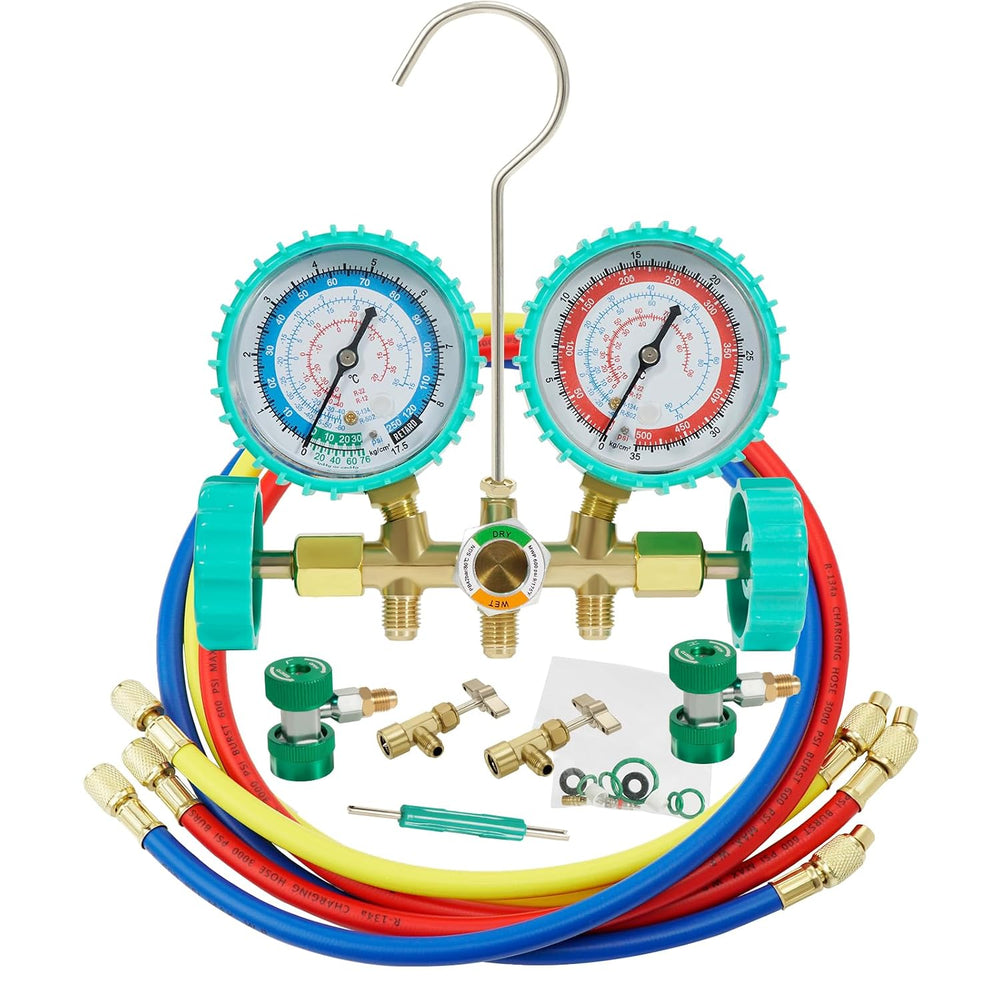 3-Way Brass Manifold Gauge Set for AC Maintenance