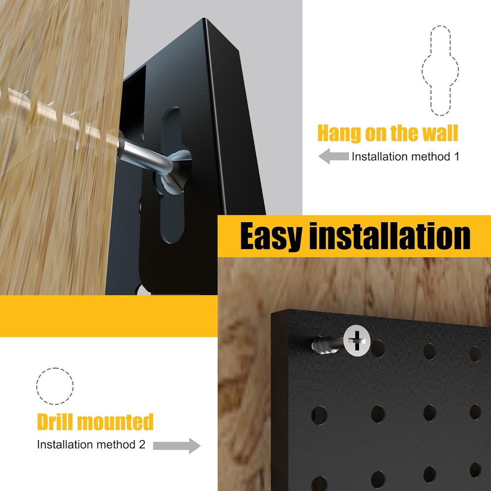 Spampur Peg Board, 4 Pack Metal Black Pegboard Panels with 50 Hooks