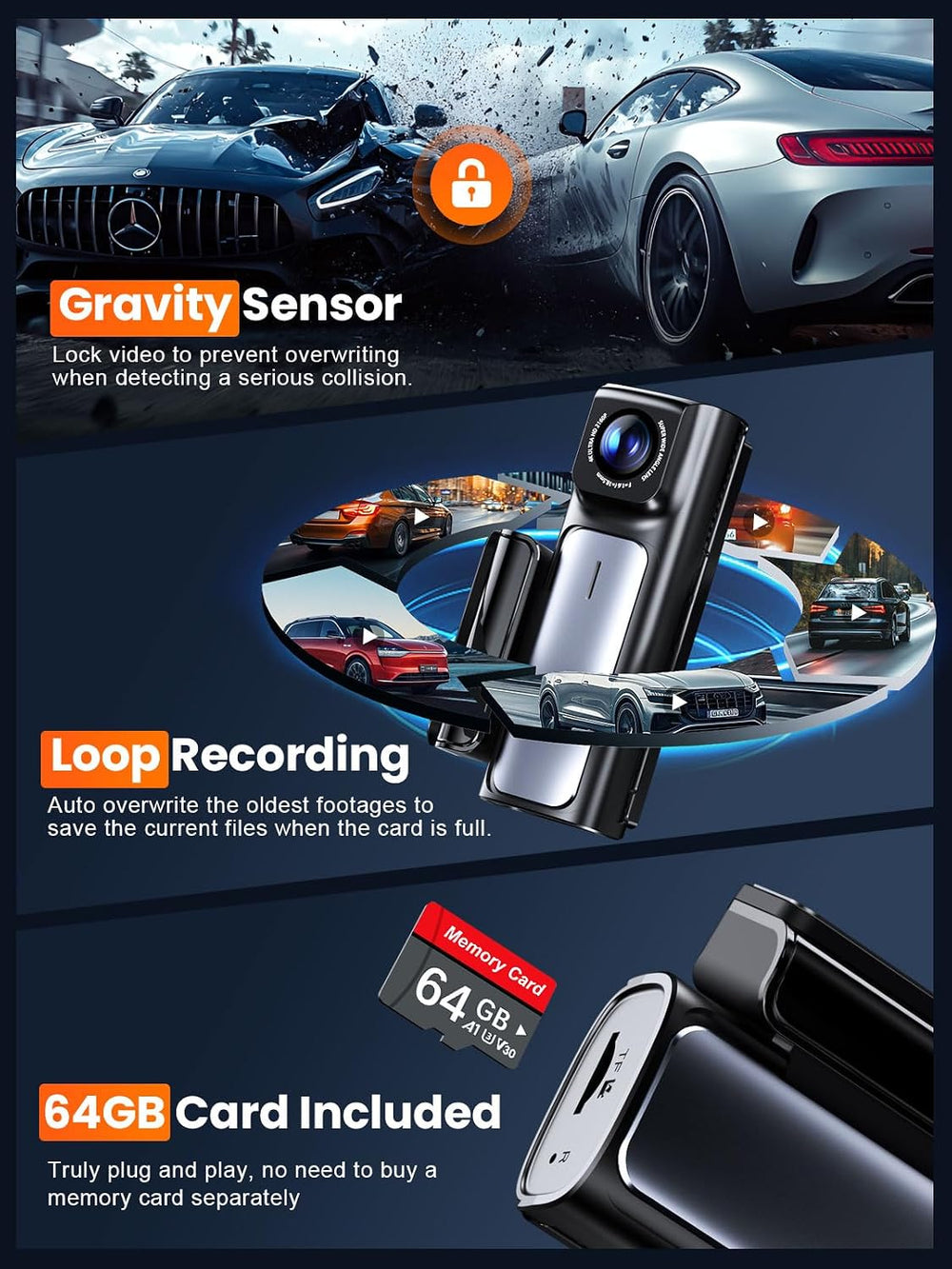 Affver 4K+2.5K Dash Cam Front and Rear, Built-in 5G WiFi 6 GPS Dual Dashcam