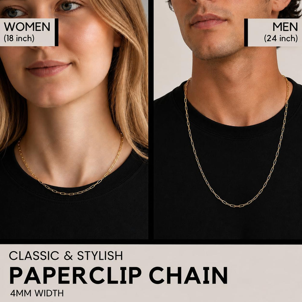 KISPER Paperclip Chain Necklace for Women 14K Gold Plated Stainless Steel