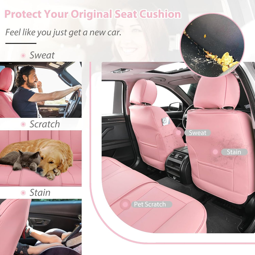 Pink Leather Car Seat Cover for Front Pair, Anti-Slip Universal