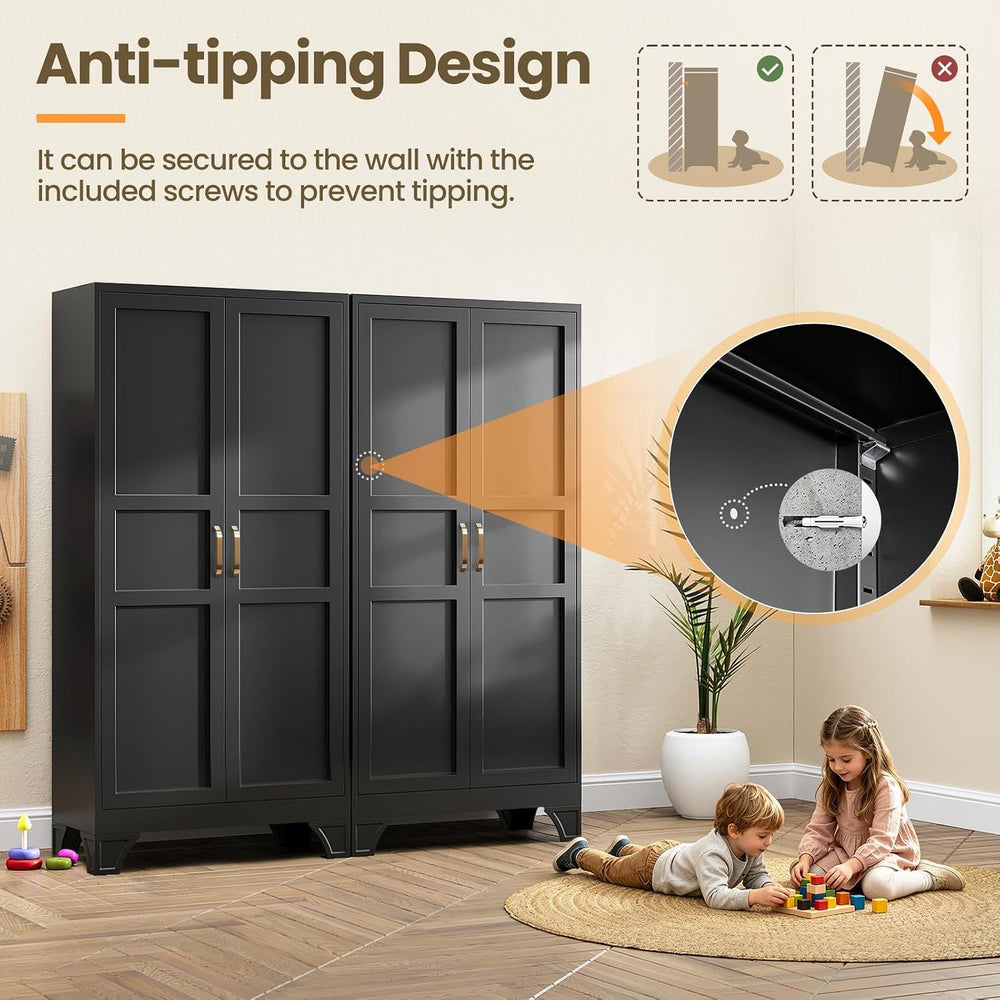 Black Tall Pantry Cabinet Kitchen Metal Garage Storage Cabinet Cupboard 75"