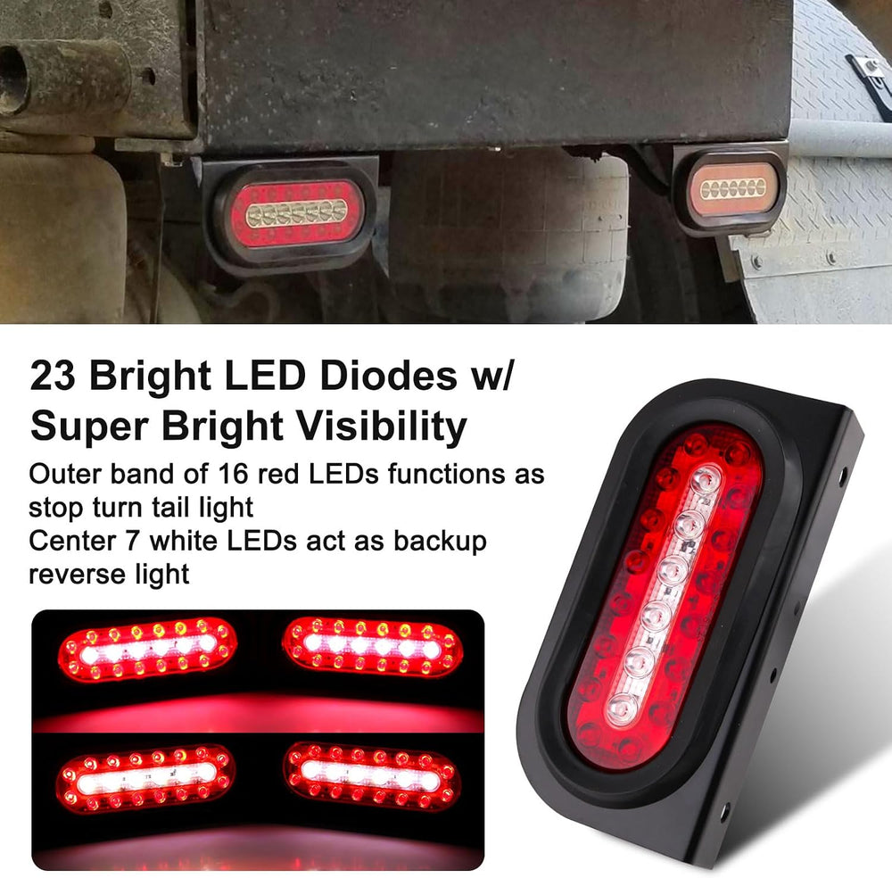Partswcgg 6" Inch Oval Led Trailer Tail Backup Light Kit w/Mounting Bracket