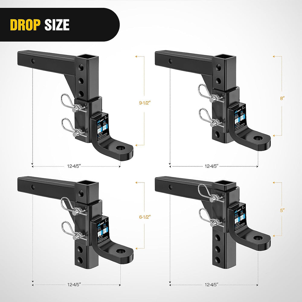 Nilight 8-Position Adjustable Trailer Hitch Ball Mount Fits 2 Inch Receiver w...