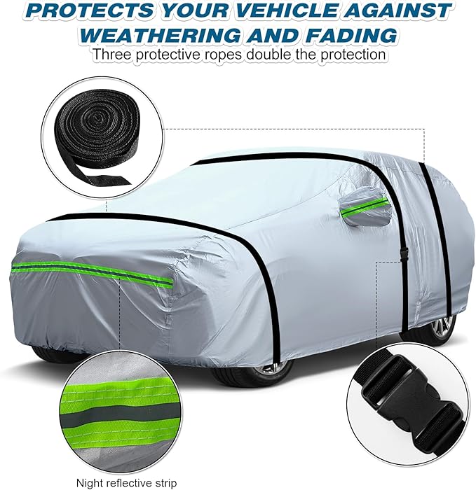 TUCAREST 6-Layers Premium Full Car Cover Hard Shell Zipper Design Waterproof