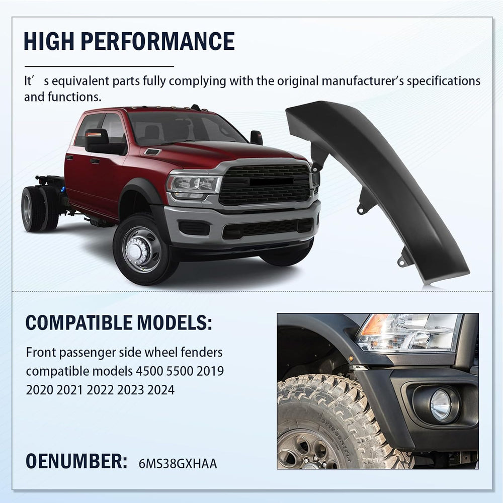 Front Passenger Side Wheel Fender Flare Molding Fit for Ram 4500 5500 2019 20...