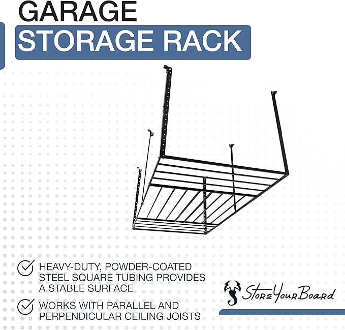 StoreYourBoard 4 x 8 Overhead Garage Storage Rack, Ceiling Shelf Overhead