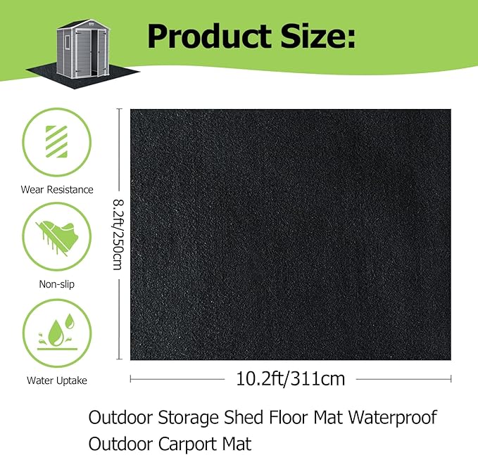 Outdoor Storage Shed Floor Mat, 8.2*10.2FT Waterproof Washable Garden Flooring