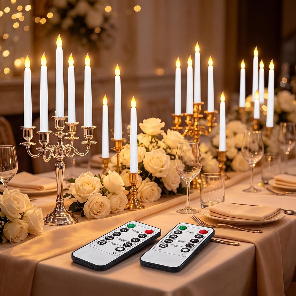 Tuanse 24pcs 11" LED Flameless Taper Battery Candles for Halloween, Ivory
