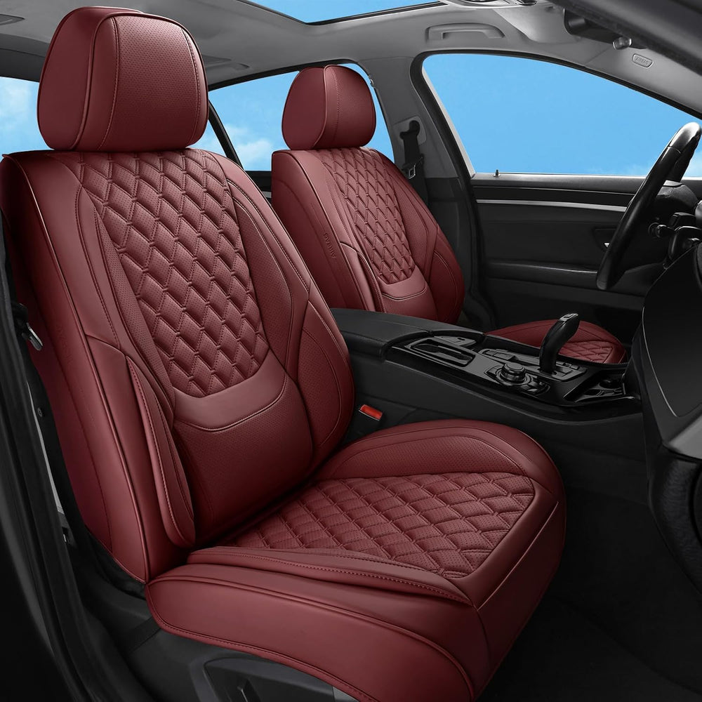 Wine Red Car Seat Covers Full Set,5 Seat Leather Seat Covers for Cars