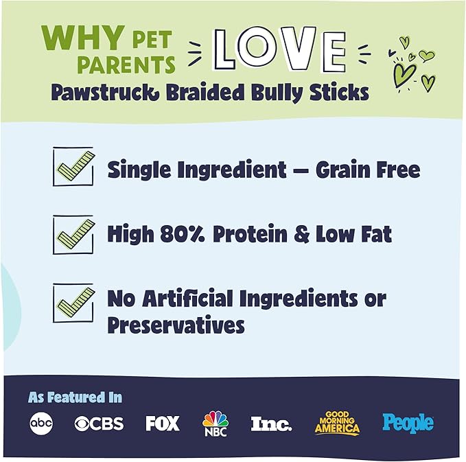 Pawstruck Natural 12” Braided Bully Sticks (10 Count)