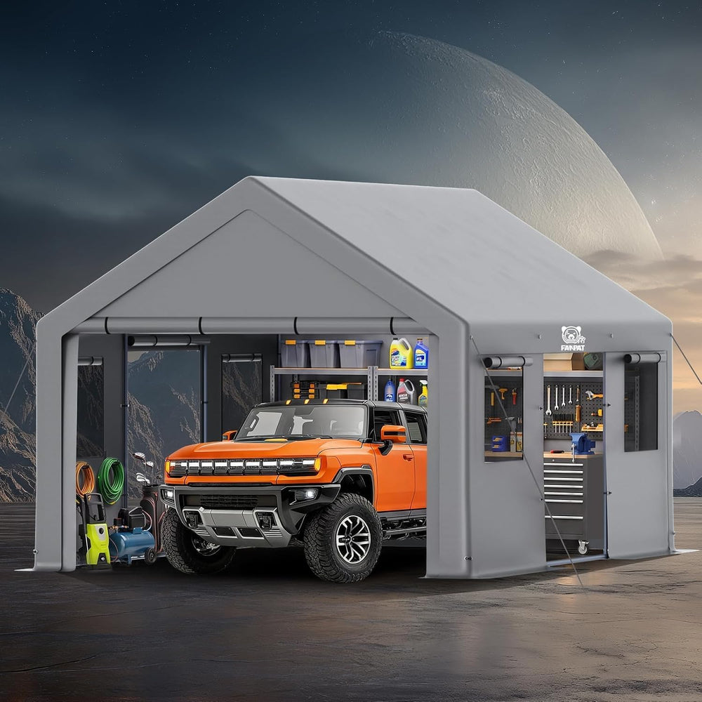 FANPAT 13x20ft Heavy Duty Carport with Removable Side Walls and Doors,Gray
