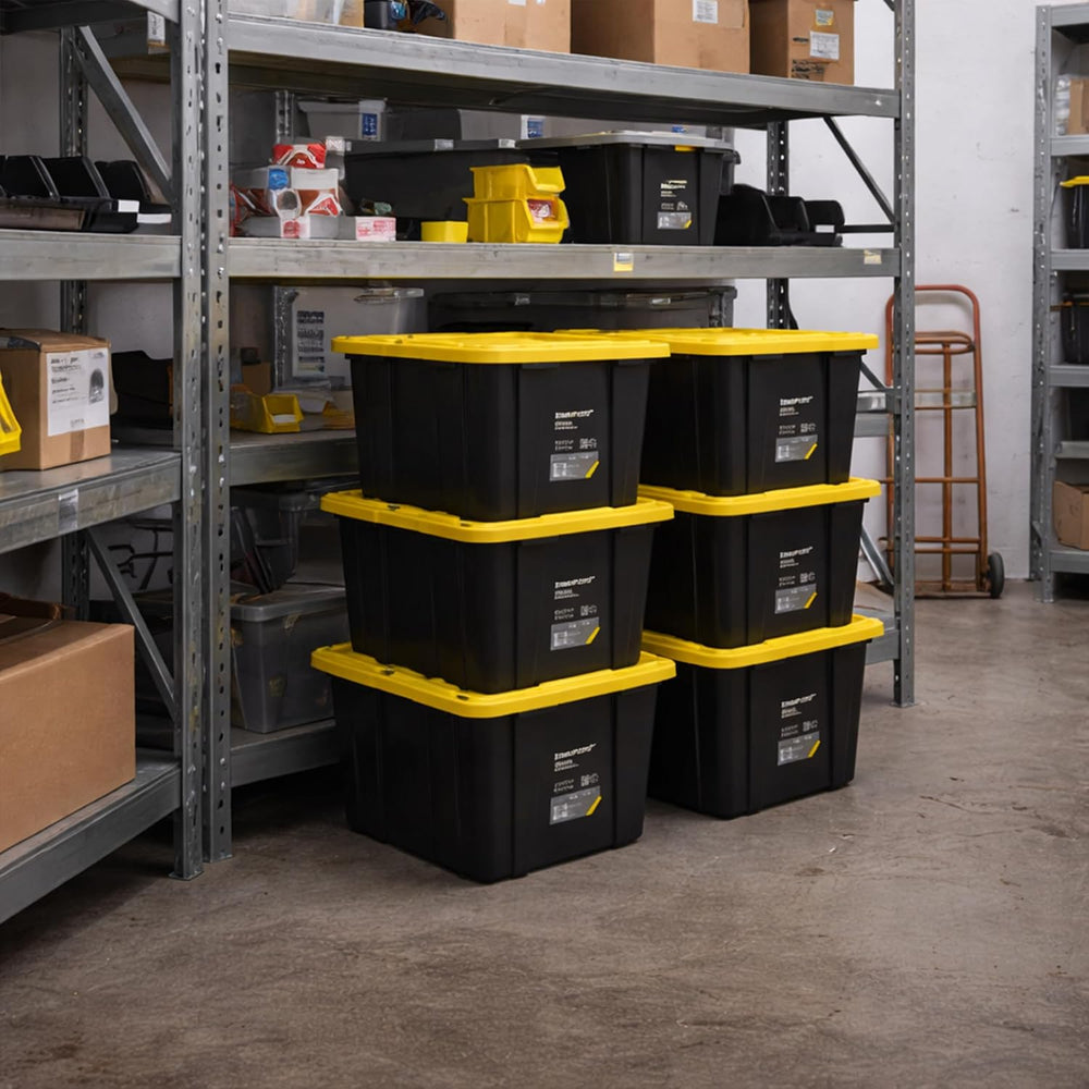 Ramtuff Heavy Duty Stackable Storage Container with Lid, 27 Gallon, 6-Pack