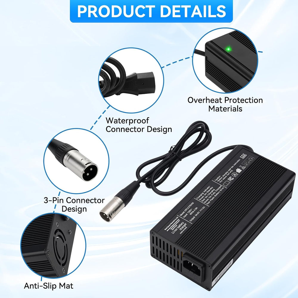 Upgraded Fast Charging 3-Pin 48V 5A Battery Charger for Q20 Ridstar, Battery ...