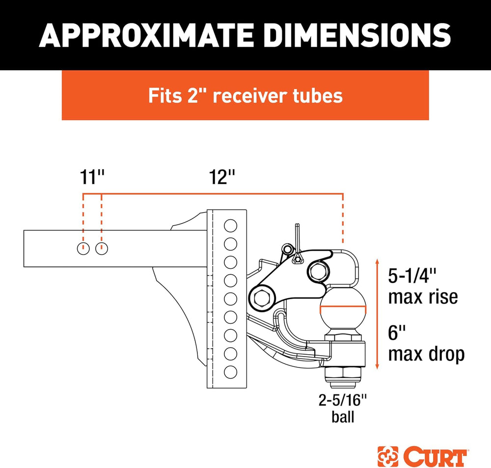 CURT 45907 Adjustable Ball and Pintle Channel Mount, 2" Shank, 13,000 lb