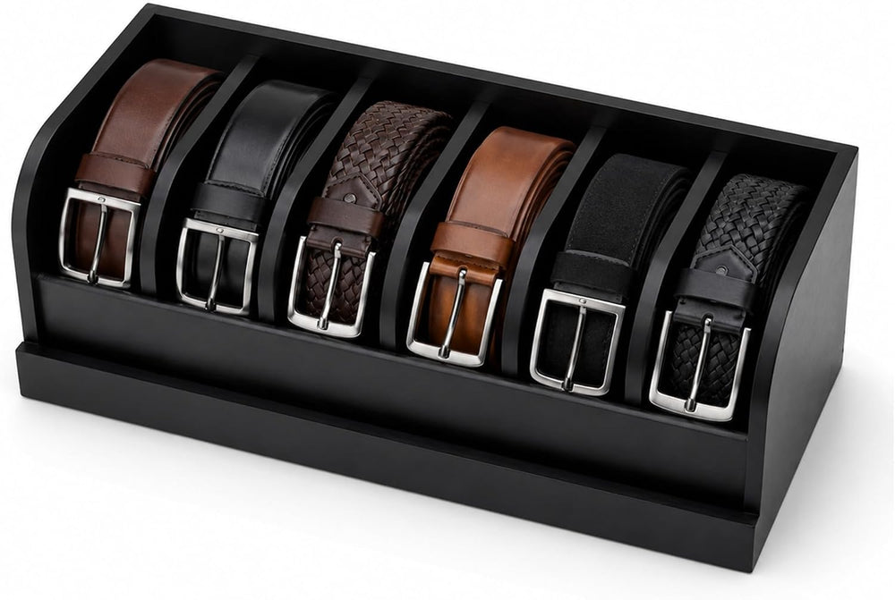 MinBoo Bamboo Belt Organizer Box,6 Grids Belt Rack for Closet and Drawer, Bel...