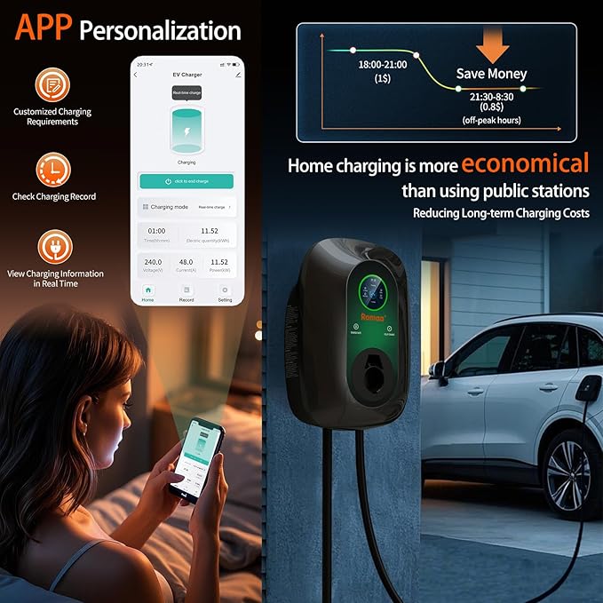 Level 2 EV Charger 48 Amp, J1772 Charger, Hardwired Electric Car Charger