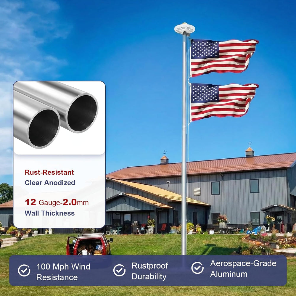 Heavy Duty Flag Pole Kit with 136 LED Ultra Bright Solar Light, 25FT 12 Gauge...