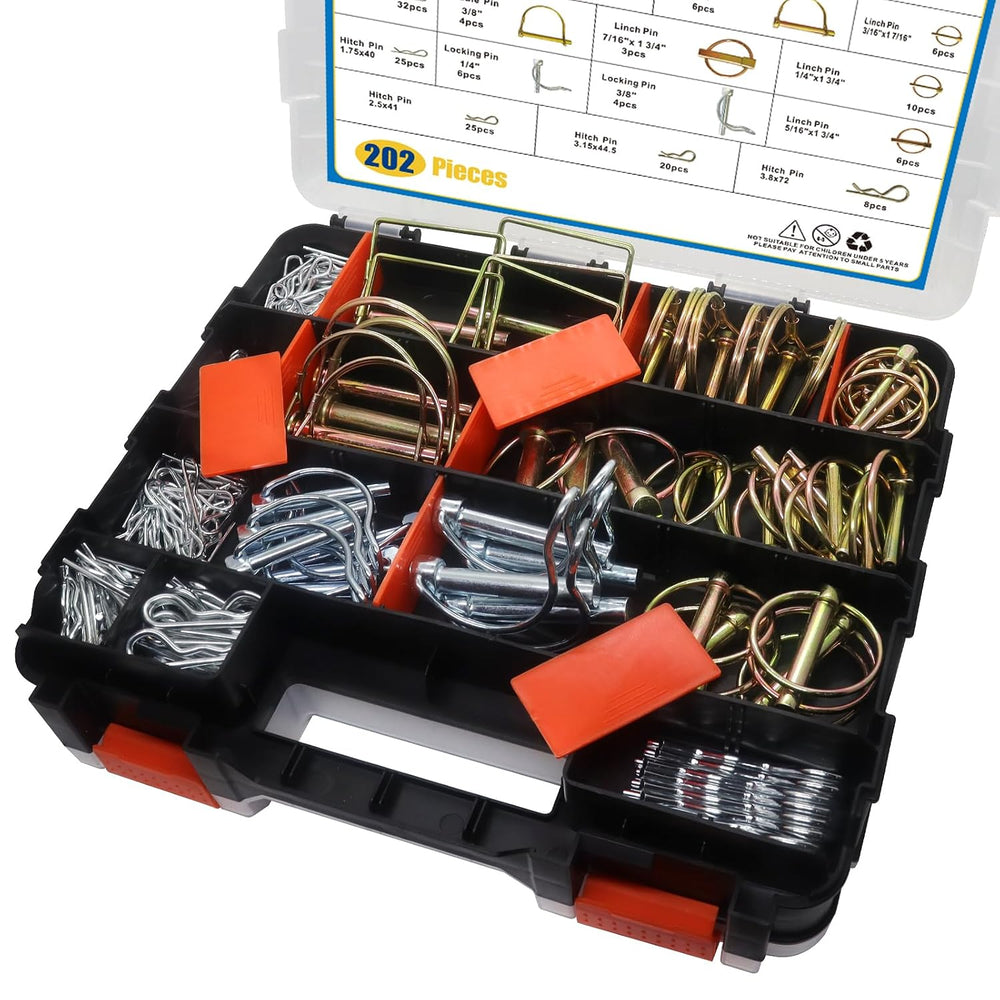 202PCS Hitch Pins Clip Pins, Linch and PTO Pins for Trailers Tractors Trucks ...