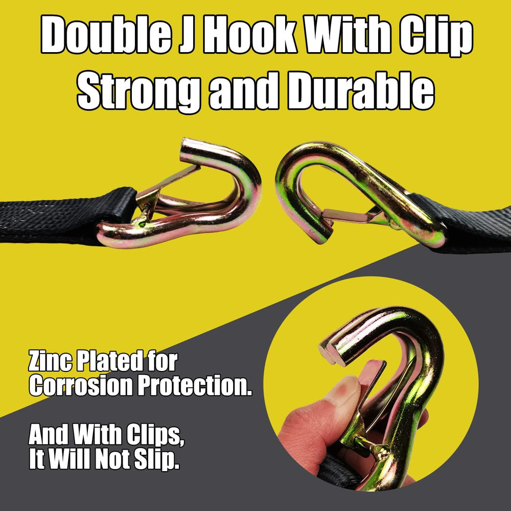 KJE Heavy Duty Car Trailer Tie Down Straps 4 Pack Kit - 2" x 8' Ratc...