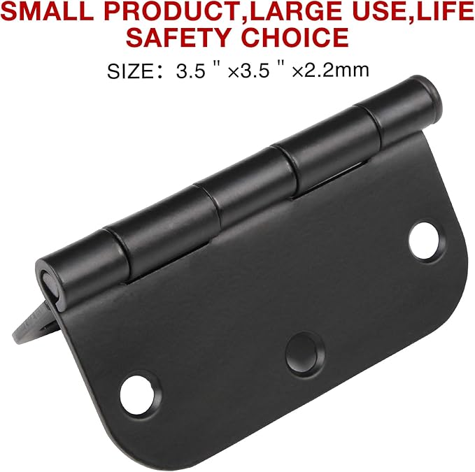 48 Pack Rounded Matte Black Door Hinges 3.5 Inch 5/8" Radius